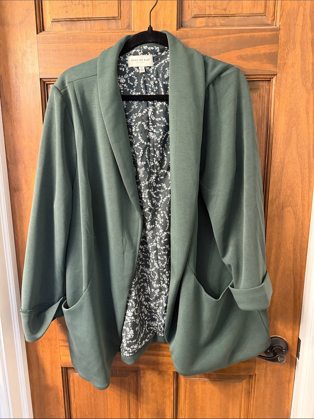 Skies Are Blue Deep Olive Open-Front Shawl Collar Blazer